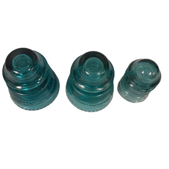 Set of 3 Vintage 1898 Hemingray 42 Heavy Clear Made In USA Blue Glass Insulators - Picture 3 of 8